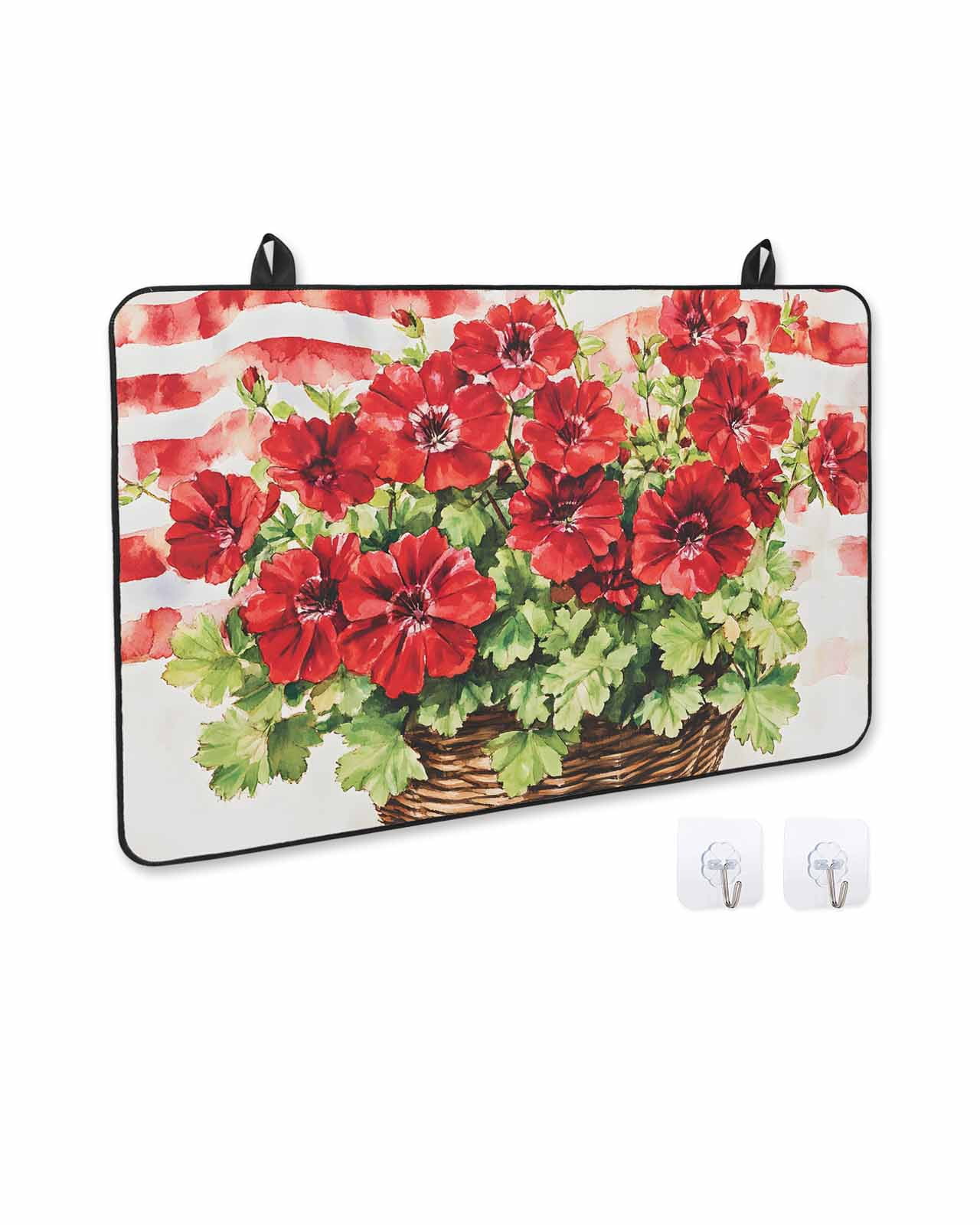 nqOlkjepod Large Induction Cooktop Protector Mat 24"x21", 4th of July Flower Stove Top Covers for Electric Stove, Vintage Red Stripe Flag Poppy Floral Stove Burner Cover Mats, Glass Top Stove Cover
