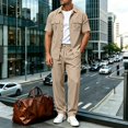 thumbnail image 2 of StSilkitty 2 Piece Outfits for Mens Short Sleeve Button down Shirts and Drawstring Pants Sets Summer Casual Outfit with Pocket, 2 of 6