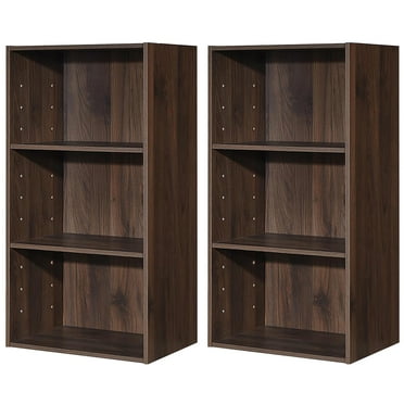 Gymax 2 PCS 3 Tier Open Shelf Bookcase Multi-functional Storage Display Cabinet Walnut
