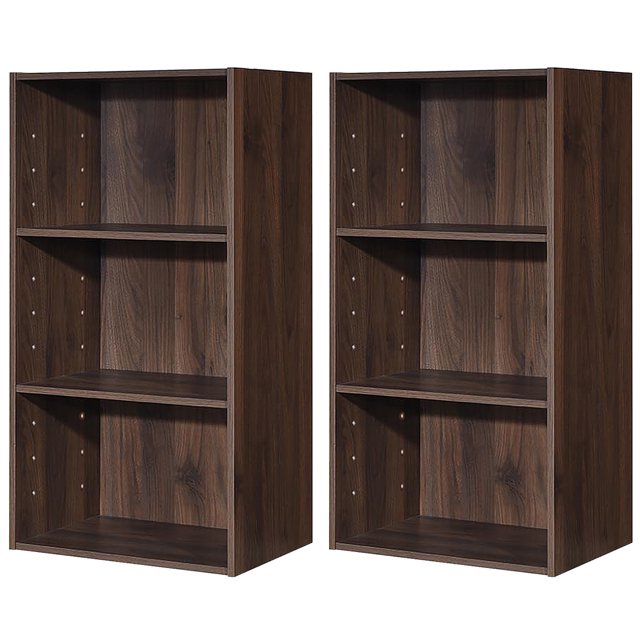 Gymax 2 PCS 3 Tier Open Shelf Bookcase Multi-functional Storage Display Cabinet Walnut