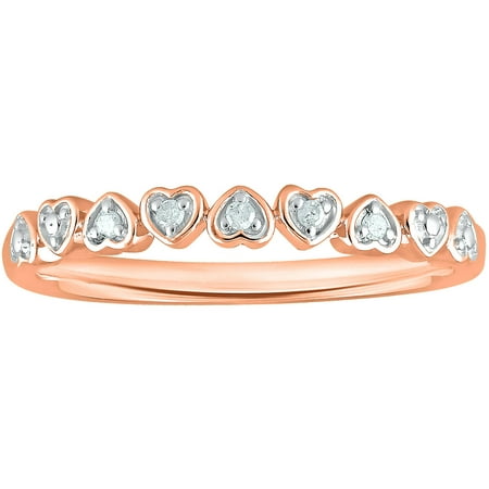 Diamond Accent Sterling Silver with Pink Gold-Plating Heart-Shaped Fashion Band