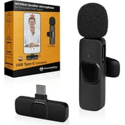 PowerDeWise Wireless Lavalier Microphone for Android Phones USB Type C, iPad MacBook, Noise Cancelling Cordless Microphone Plug and Play, Mini Mic Lapel Microphone Clip On Wireless Mic for Android