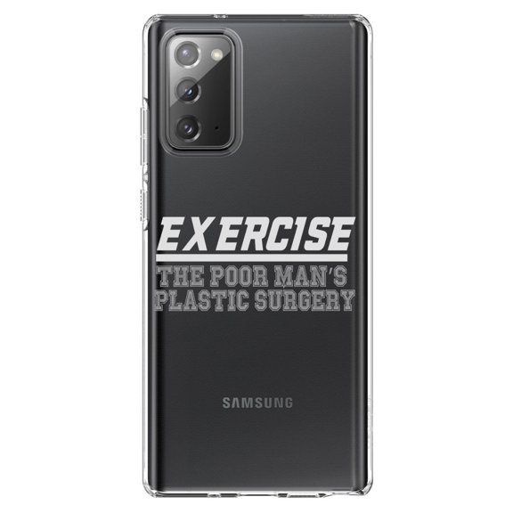 DistinctInk Clear Shockproof Hybrid Case for Samsung Galaxy Note 20 (6.7" Screen) - TPU Bumper Acrylic Back Tempered Glass Screen Protector - Exercise The Poor Man's Plastic Surgery