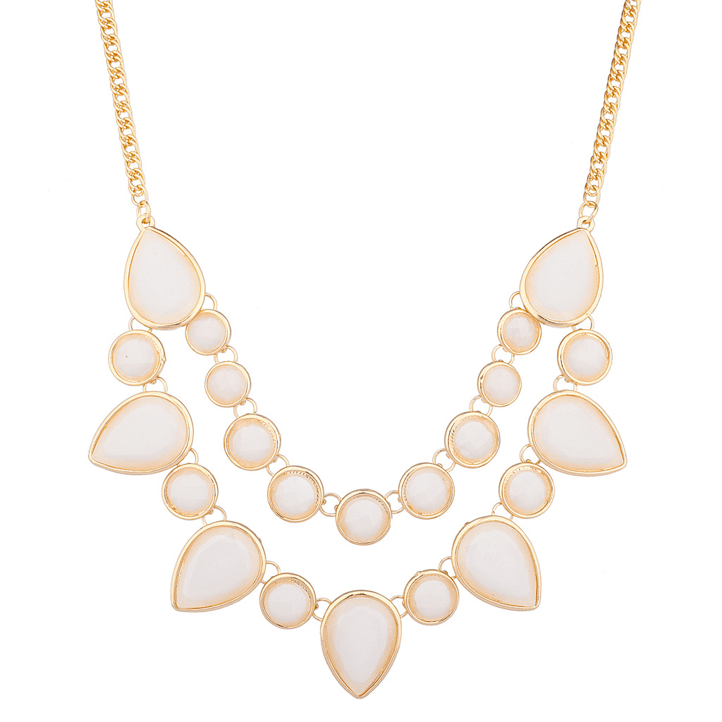 Lux Accessories Beige Circles and Diamonds Statement Necklace