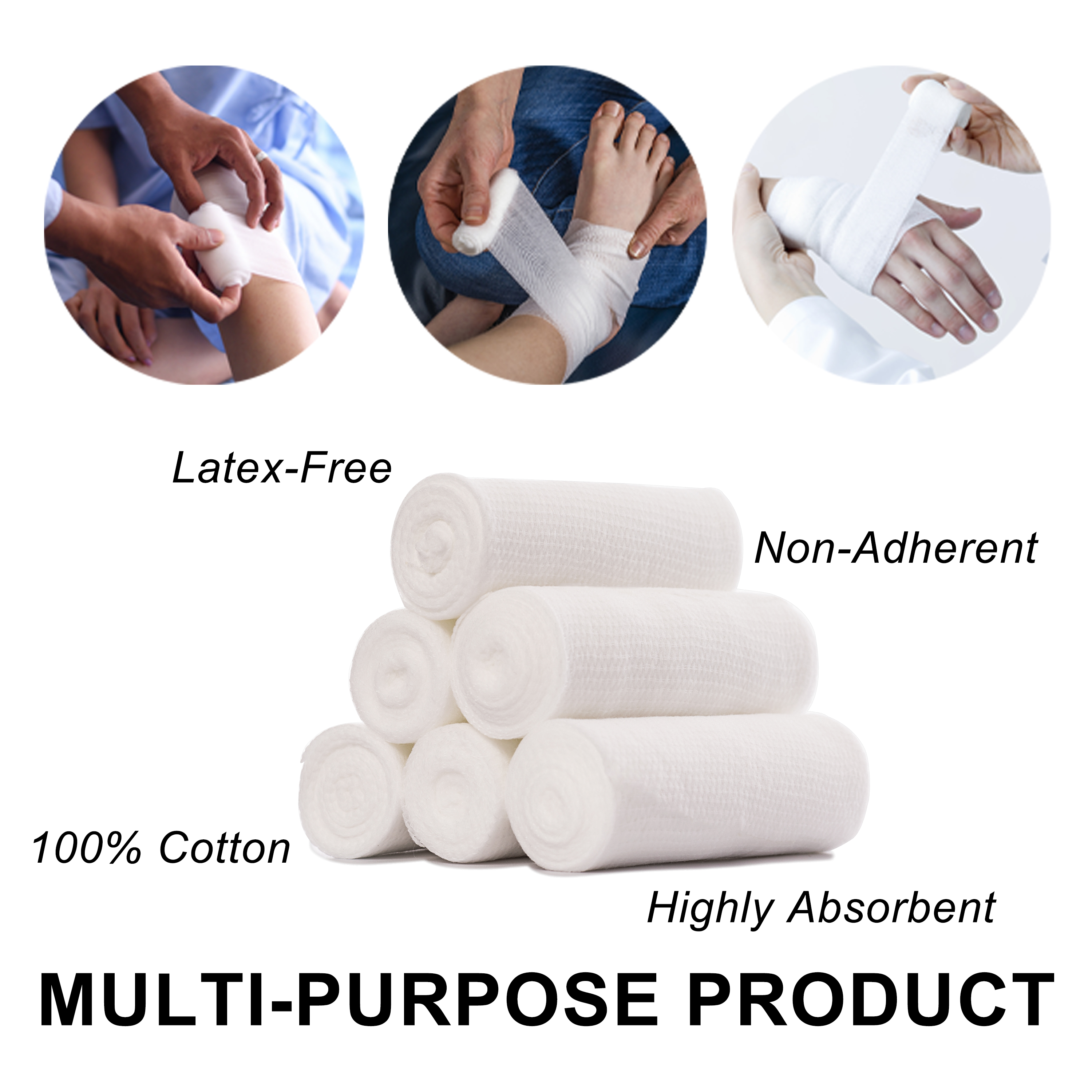 Gauze Bandage Roll (24-Pack) with Bonus Tape + Scissors, 4" x 5 Yards
