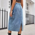 thumbnail image 7 of Mrat Casual Mini Skirt Women's Spring Summer Denim Dress Pocket Skirt Casual Mid-Length Skirt Elegant Skirt S-131 Blue XXL, 7 of 7
