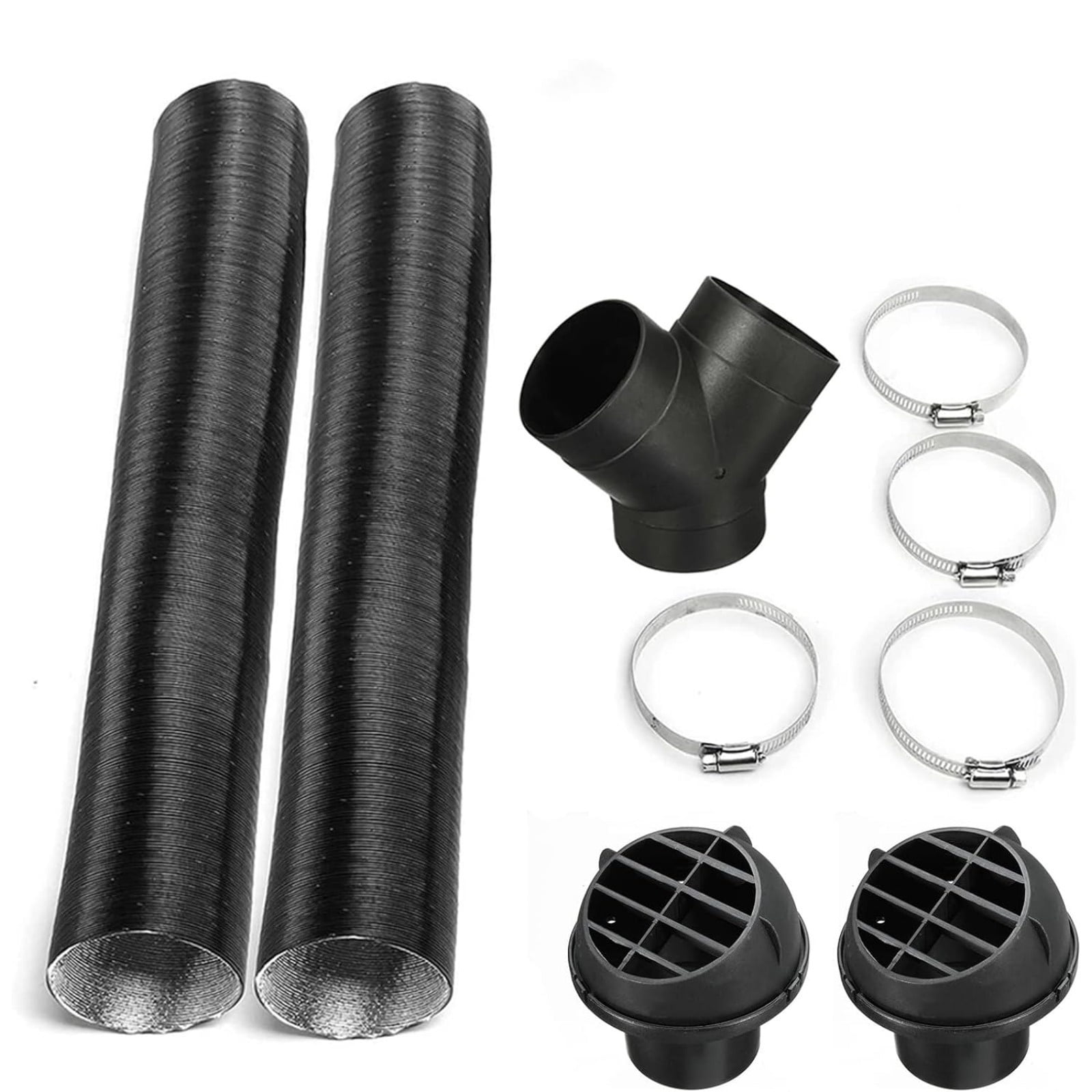 60mm Diesel Parking Heater Warm Air Vent Kit with 2 Flexible Duct Hoses Y Shape Connector 2 Round Air Outlets and 4 Clamps