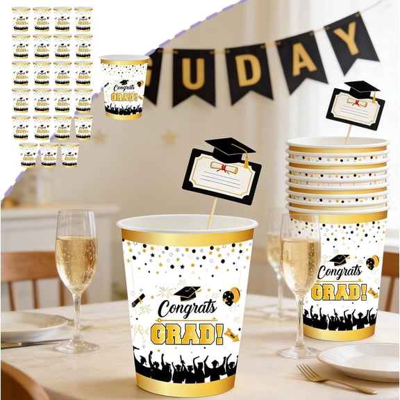 Fmbmuo 2026 Gold Graduation Themed Disposable Paper Cups 24 Pack Party Supplies