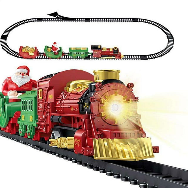 Cadeau de Noël Éducatif Arbre de Noël Ensemble de Pistes de Train Électrique Décoration de Noël Père Noël Voiture Électrique avec Lumière Simulation avec Ensemble de Train sur Piste Garçons et Filles