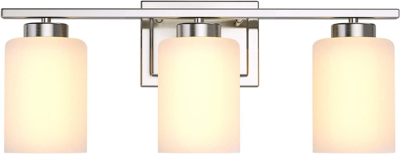 3-Light Bathroom Vanity Light Fixture Over Mirror, E26 Sconces, Brushed Nickel, Frosted Glass(Bulbs not Included)