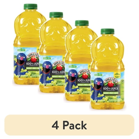 (4 pack) Apple & Eve Sesame Street Grover’s White Grape Blend 100% Juice, 64 fl oz Bottle
