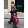 thumbnail image 3 of Chaquetas largas de charol para mujer, abrigos elegantes con solapa de gran tamaño, con botones y bolsillos, color burdeos, abrigos clásicos, 3 of 5