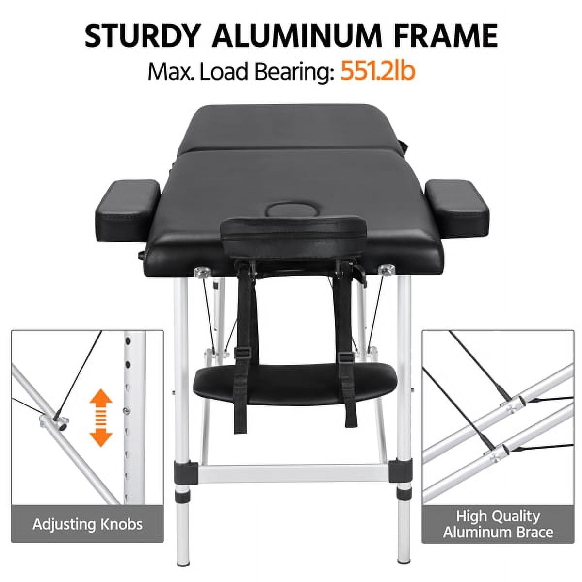 Alden Design 3 Section Adjustable Aluminum Massage Table with Headrest & Armrest, 84", Black