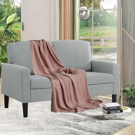 BEEY Modern Loveseat Sofa, 53" Small Loveseat for Small Spaces, Linen Fabric Tufted 2 Seater Sofa Couch for Living Room Bedroom, Light Grey