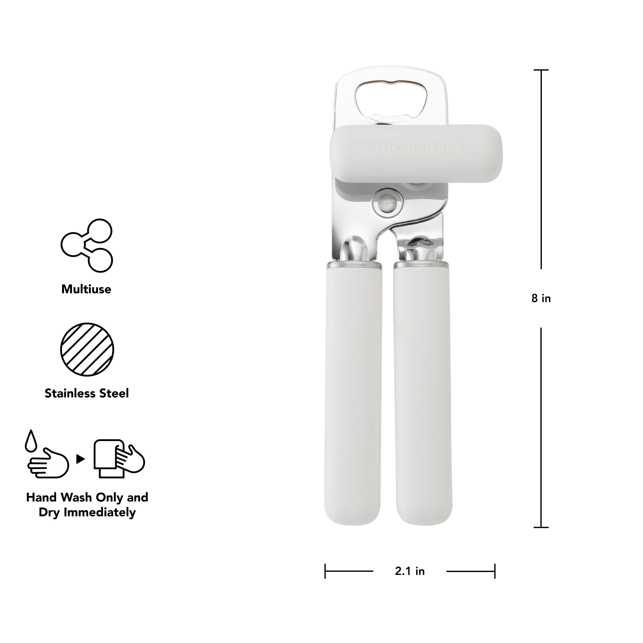 KitchenAid Stainless Steel Manual Can Opener with Bottle Opener and Ergonomic Grip, Porcelain