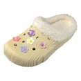 thumbnail image 6 of Winter Clogs for Women Hollow out Flower Decor Warm Furry Lined House Slippers Antislip Outdoor Slip on Walking Shoes Beige Size 7, 6 of 6