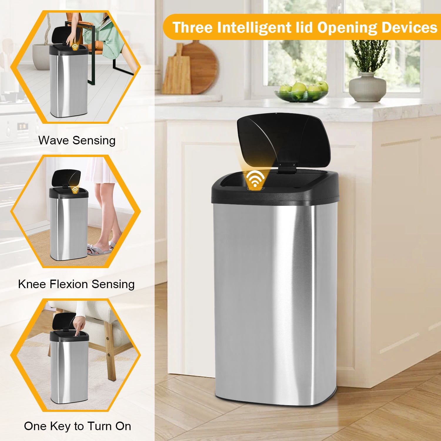 Automatic Trash can 22 Gallons Garbage Can Large Kitchen Trash Can  Stainless Steel   Trash can with Lid for Kitchen, Home, Office, Silver