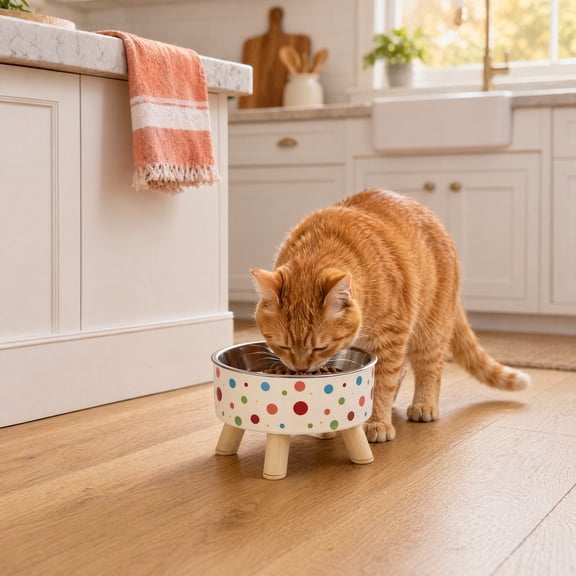 JKXTDKS Elevated Pet Bowl, Removable Stainless Steel Raised Cat Dish for Neck Comfort, Non-Slip Anti-Tip Base, Colorful