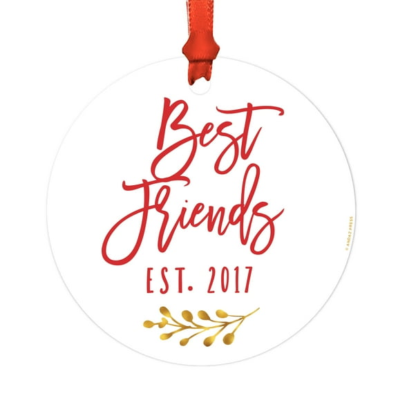Adoption Family Metal Christmas Ornament, Best Friends Est. 2017, Includes Ribbon and Gift Bag