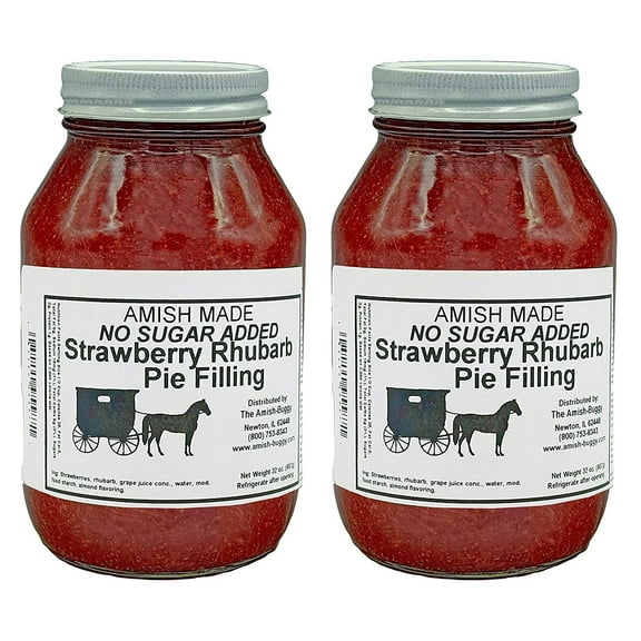 The Amish-Buggy No Sugar Added Strawberry Rhubarb Pie Filling and Topping, 2 x 32 Oz Jars