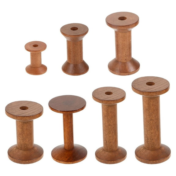 HIAKDOFT 7Pcs Wooden Empty Thread Spools for DIY Projects and Home Use