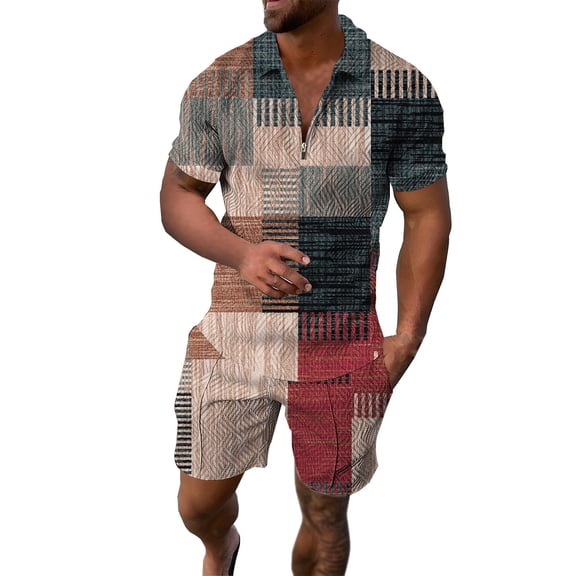 Afdoent Mens 2 Piece Sets Men's Plus Size Graphic Printed Short Sleeved Shirt And Shorts Set Color Block Casual Summer Outfit Vacation Beach Leisure