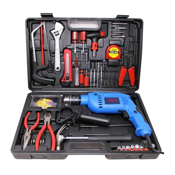 Adm13-Blue Multipurpose & Professional Tool Kit | Corded Electric 750w Impact Drill Machine | Variable Speed, Reversible, 2 Modes & Accessories | Power & Hand Tool Kit, Heavy-Duty Tool
