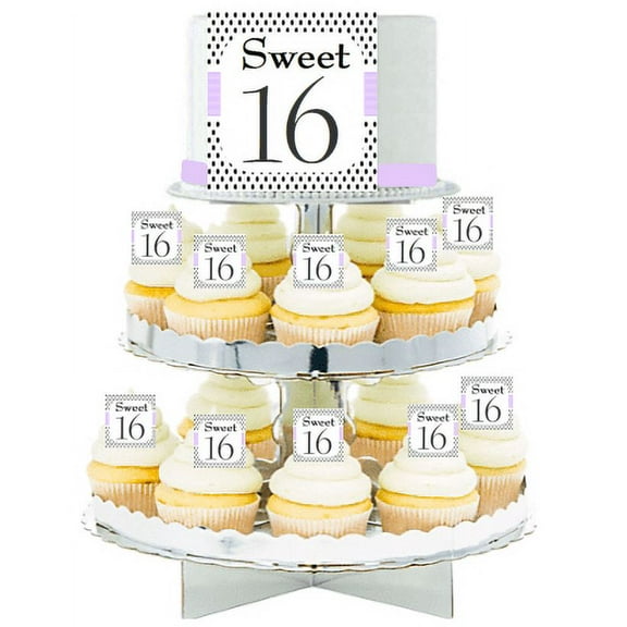 Sweet 16 Edible Photo Toppers & Edible Cupcake Decoration Kit Lavendar