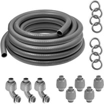 3/4" 25 Ft Liquid-Tight Conduit UL Certification - Flexible Non-Metallic Liquid Tight Electrical Flexible Conduit with 5 Straight and 3 90-Degree Connector Fittings