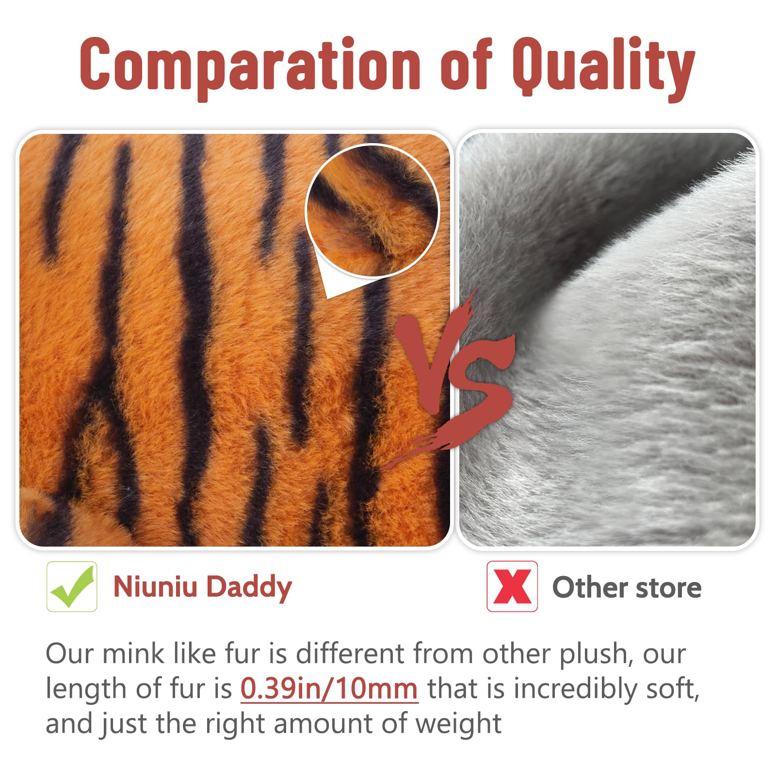 Niuniu Daddy Weighted Tiger Stuffed Animals 20"Large Plush Toy,3.3lb Giant Weighted Tiger Plushie Body Pillow with Soft Faux Fur, Birthday Gift for Baby, Kids & Adults