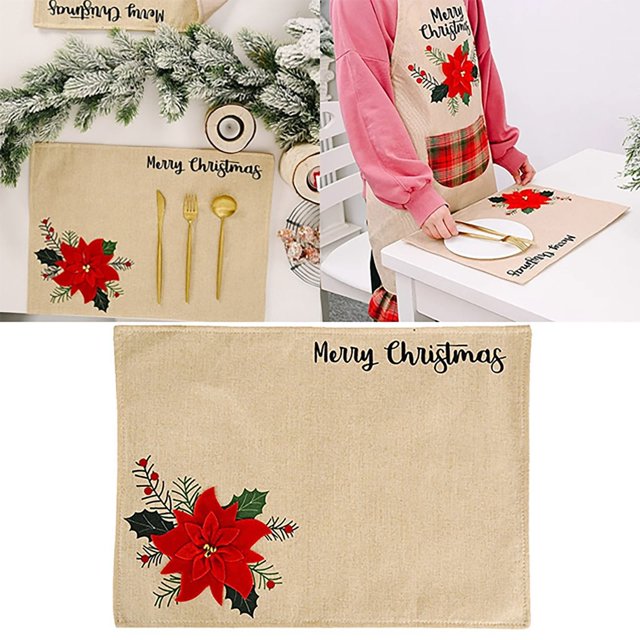 Oleegame 1PC Placemat Light Table Set Dining Table Set For 8 Oval Table Mat Big Decorations Table Flower Christmas Tablecloth Red Placemat Kitchen,Dining & Bar Beige