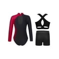 thumbnail image 2 of Miutii Gymnastics Leotard for Girls Glitter Athletic Ballet Dance Unitard with Crop Tops Shorts Sets Costume Burgundy 14, 2 of 3