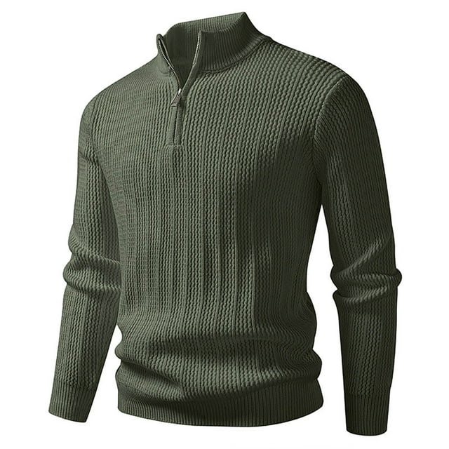 Mens Base Layer, Men's Autumn & Winter Fashionable Solid Color Half-Zip Stand-Up Collar Elastic Knitted Sweater, Stand-Up Collar Sweater, Knit Sweater Men