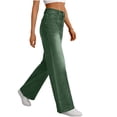 thumbnail image 5 of WHLBF Pants for Women Spring Side Straight Loose Back Pockets Long Length Denim Pants Army Green L, 5 of 7