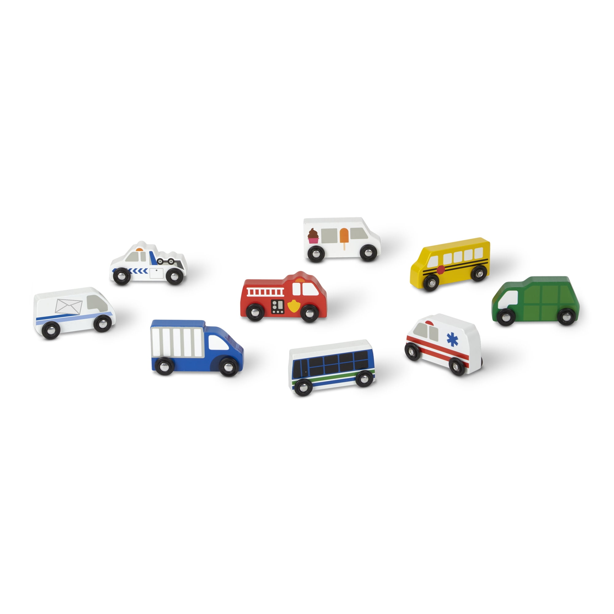 Melissa & Doug Wooden Town Vehicles Set in Wooden Tray (9 pcs)