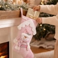 thumbnail image 3 of Large Pink Christmas Stocking with 3D Plush Snowman Figure, 16.54in Xmas Hanging Ornament Shiny Gift Bag with Rope for Holiday and Party, 3 of 4