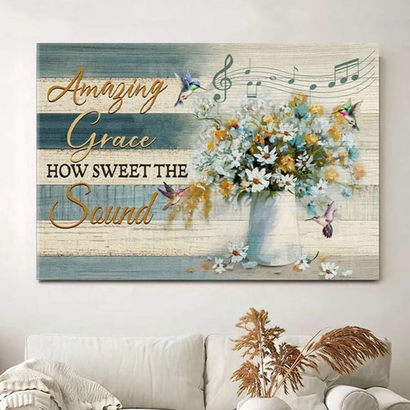 Amazing Grace Farmhouse Bible Verse Christian Framed Canvas Wall Art, Home Decor for Office Living Room Bedroom, Inspirational Religious Wall Decor Gift