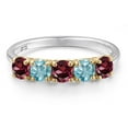 thumbnail image 3 of Gem Stone King 925 Silver and 10K Yellow Gold Red Rhodolite Garnet and Blue Zircon Wedding-Bands Ring for Women | 2.11 Cttw | Round 4MM | Gemstone January Birthstone | Size 7, 3 of 6