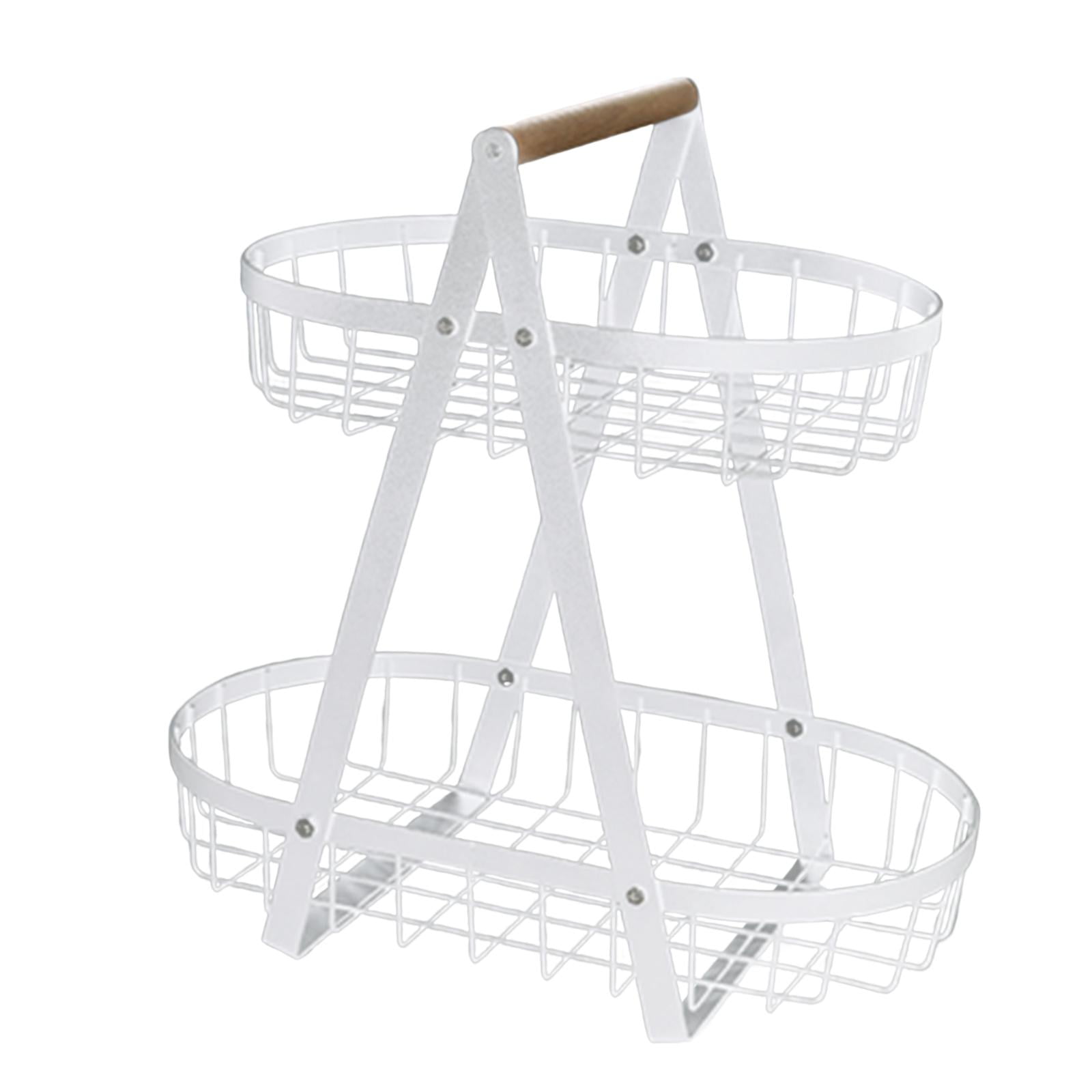 Fruit Stand Fruit and Vegetable Basket 2 Tier with Wooden Handle