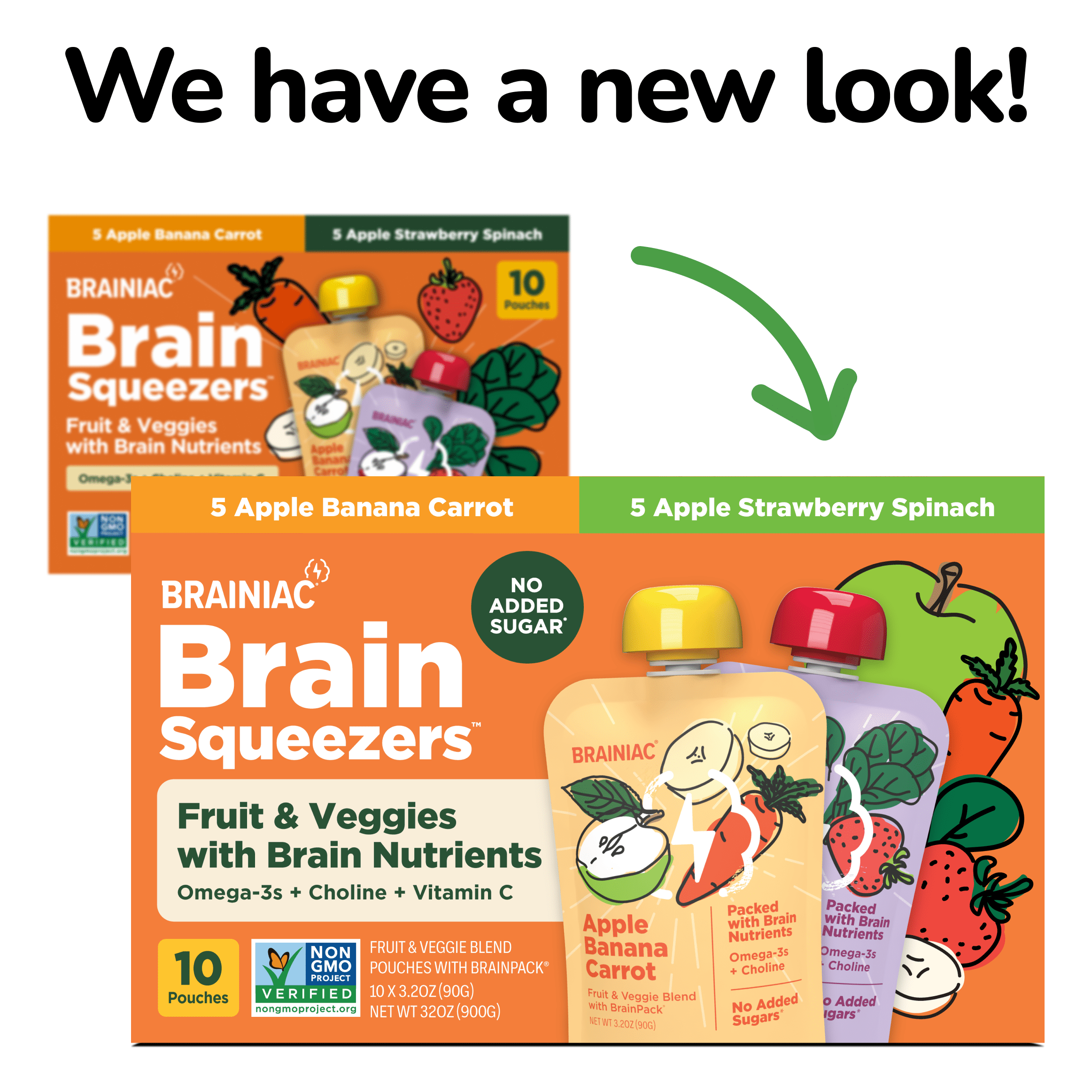 Brainiac Omega-3 Fruit and Veggie Blend Variety Pack, No Sugar Added, 3.2 oz, 40 Ct