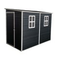 thumbnail image 2 of 8 x 4 FT Resin Outdoor Storage Shed, Waterproof Outdoor Shed with Floor & 2 Windows & Lockable Door, Tool Shed for Garden, Patio, Backyard, Black, 2 of 8