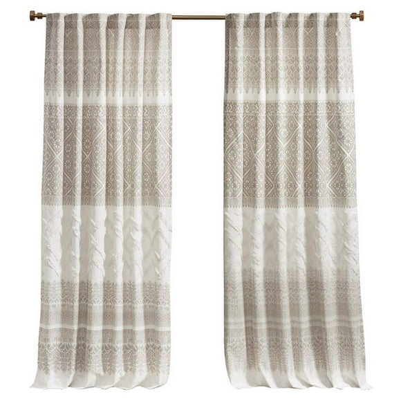 INK+IVY Mila Cotton Printed Window Curtain Panel with Lining in Beige