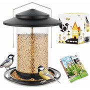 iBorn Metal Bird Feeders for Outdoors Hanging,Wild Bird Feeders for Cardinal,18cm Large Roof&Tray Black 6 Port (Seed is not Included)