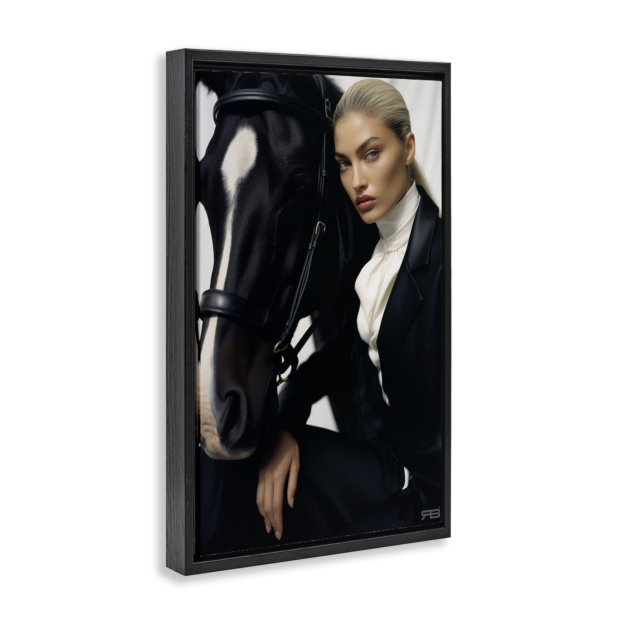 Stupell Industries Fashionable Equestrian Girl People Painting Black Floater Framed Canvas Art Print Wall Art, 17 x 25