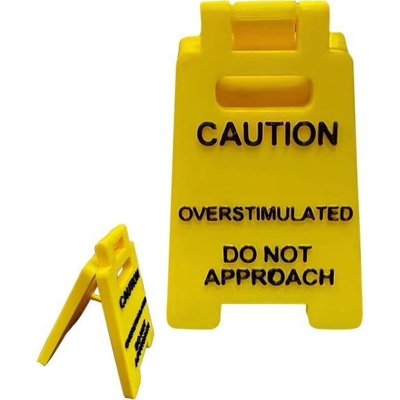 JUNZHIDAO Caution Overstimulated Desk Sign: Funny Office Decor, Durable 3D-Printed Cubicle Gift (2-Pack)
