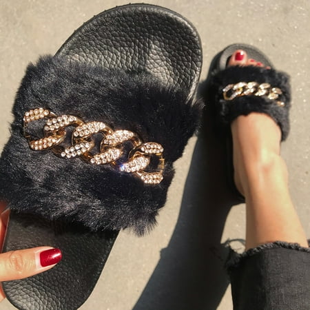 

Christmas Women s Slippers Chain Crystal Sandals Summer Beach Flat Fashion Slippers Shoes