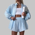 thumbnail image 4 of MAIHAN Linen Set Women Summer Loose Fit Long Sleeve Shirt and Elastic Waist Shorts Women 2 Piece Outfits Sets Casual Matching Lounge Sets Two Piece Outfit, 4 of 7