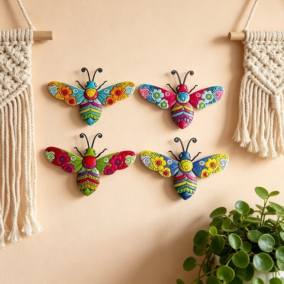 Wall Hanging Decor, 6X4 Inch Colorful Acrylic Decorations for Home, Whimsical Floral Wall Art, Decorative Wall Art for Indoor Spaces, 4 Piece Set
