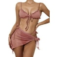 thumbnail image 4 of ITFABS Women Split Swimsuit Set, Solid Color Bikini+Lace-up Panties+Cover Ups, 4 of 5