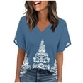 thumbnail image 2 of T-Shirt for Women Geometric Vertical Stripe V Neck Short Sleeve Loose Fit Modern Graphic Casual Fashion Tee Top, 2 of 5
